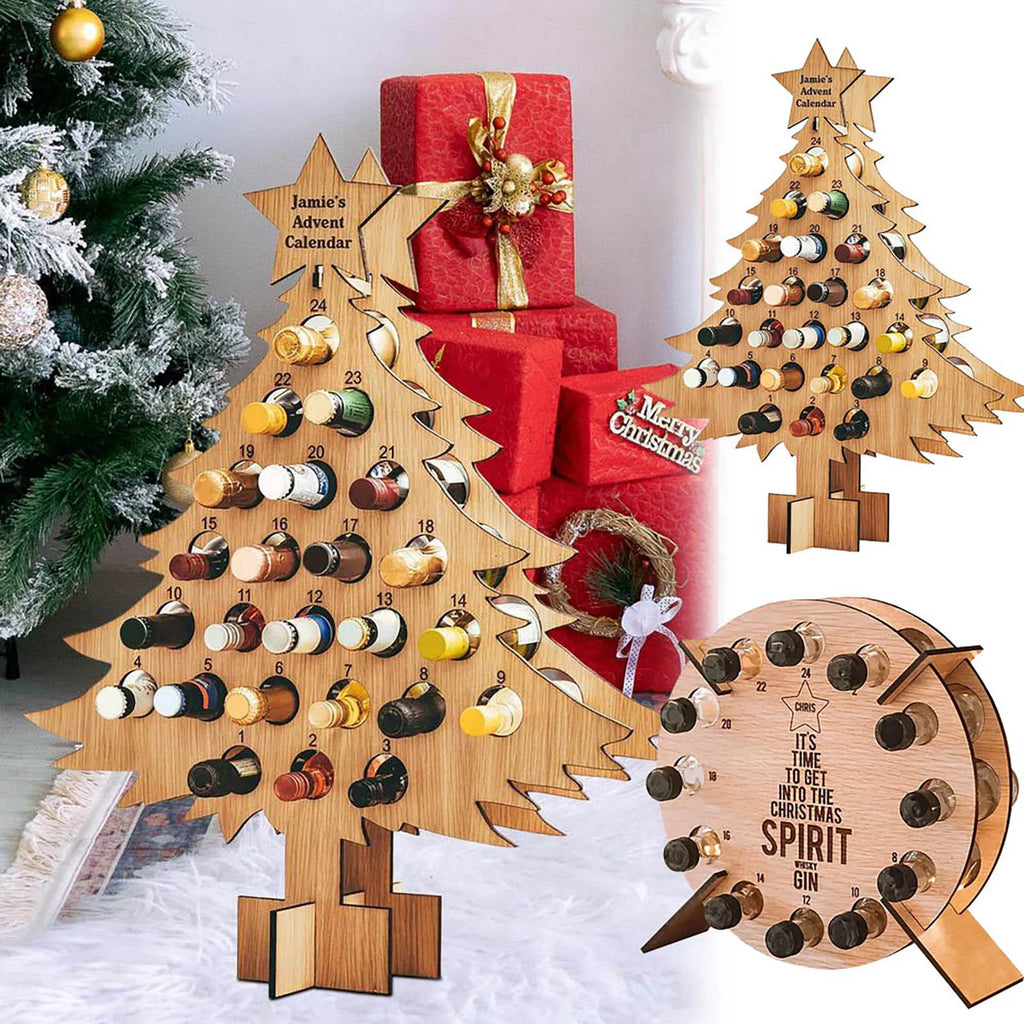 Wooden Christmas Tree Wine Bottle Holder - Advent Countdown Rack