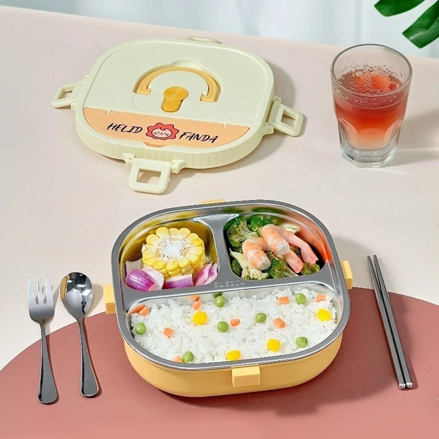 WORTHBUY Microwave Safe 3/4 Compartment Bento Lunch Box