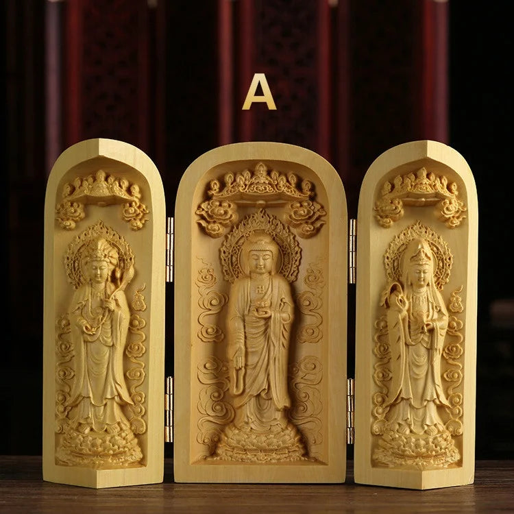 Boxwood Guanyin Buddha Statue - Elegant Wooden Art Decor
