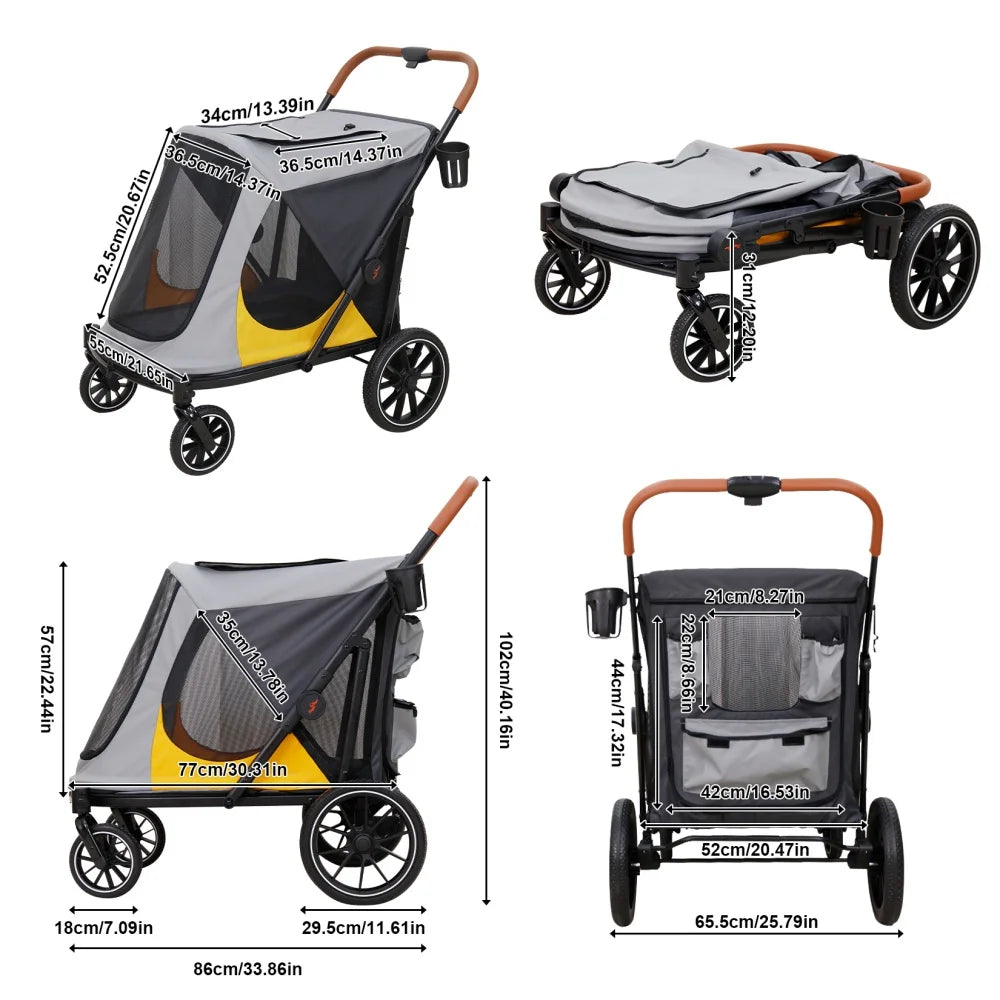 Foldable Dog Stroller - Comfortable Pet Travel Carrier for All Breeds