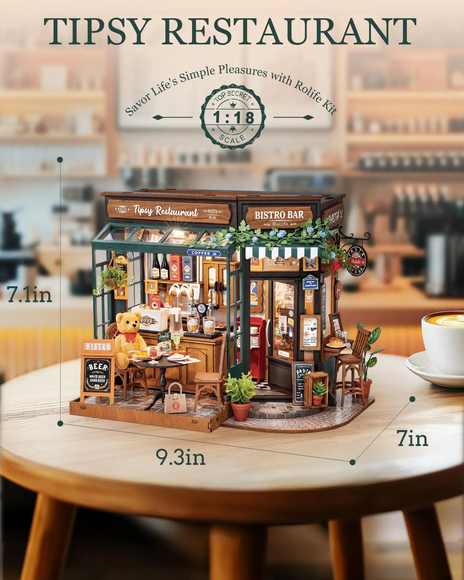 Robotime Tipsy Restaurant Miniature Dollhouse 3D Wooden Puzzle Kit