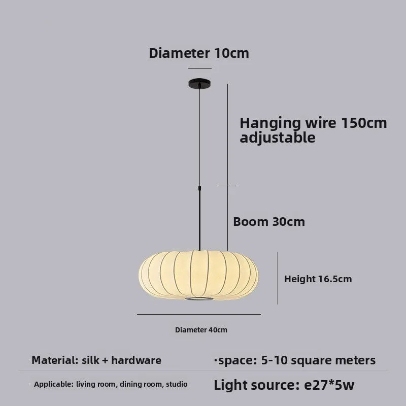 Elegant Japanese Wabi-Sabi Silk Pumpkin Pendant Light Fixture
