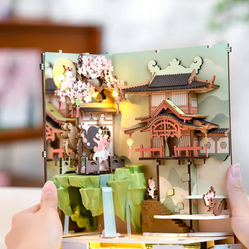 Robotime Rolife Sakura Book Nook with Lights - Creative Home Decor