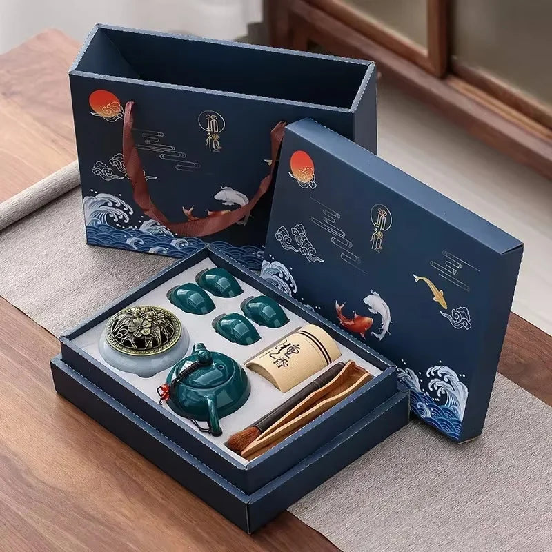 Ceramic Kungfu Tea Set with Incense Burner – Complete Gift Box