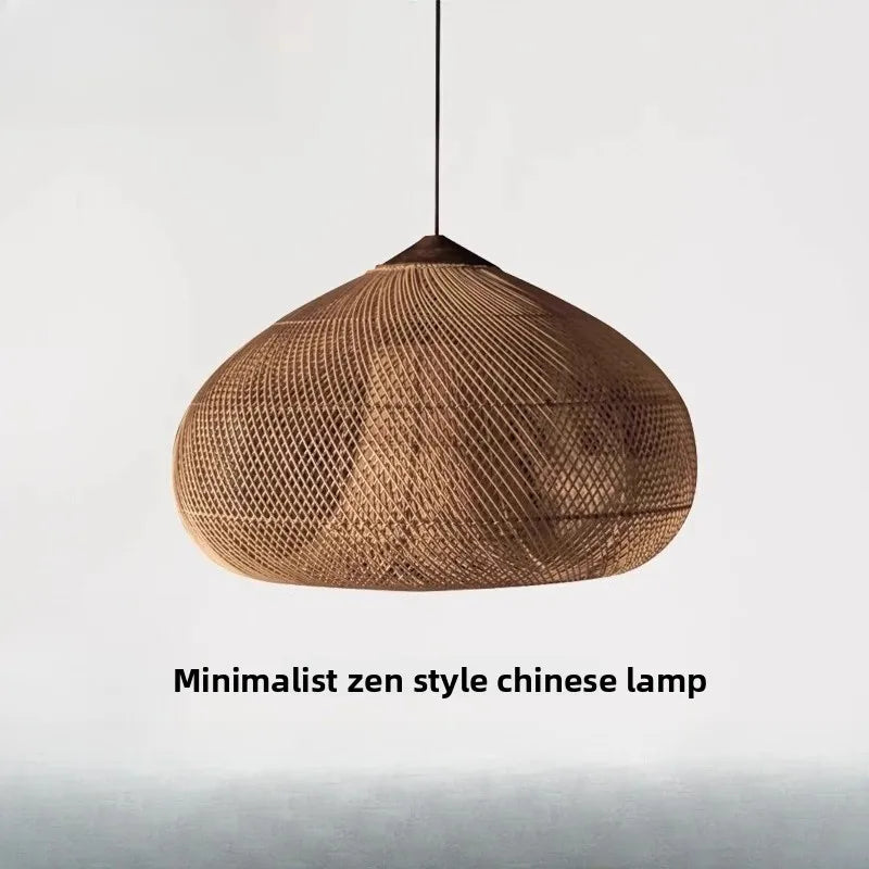 Japanese Wabi-Sabi Hand-Woven Rattan Pendant Light - Boho E27 Lamp