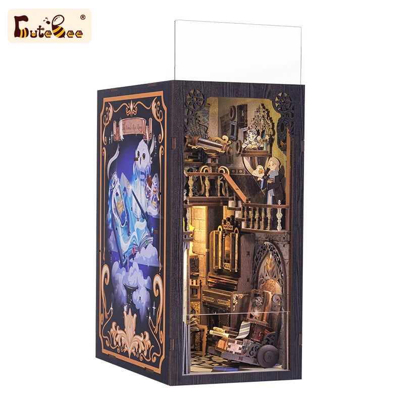 CUTEBEE Book Nook Miniature Dollhouse Kit - DIY Touch Light Decor