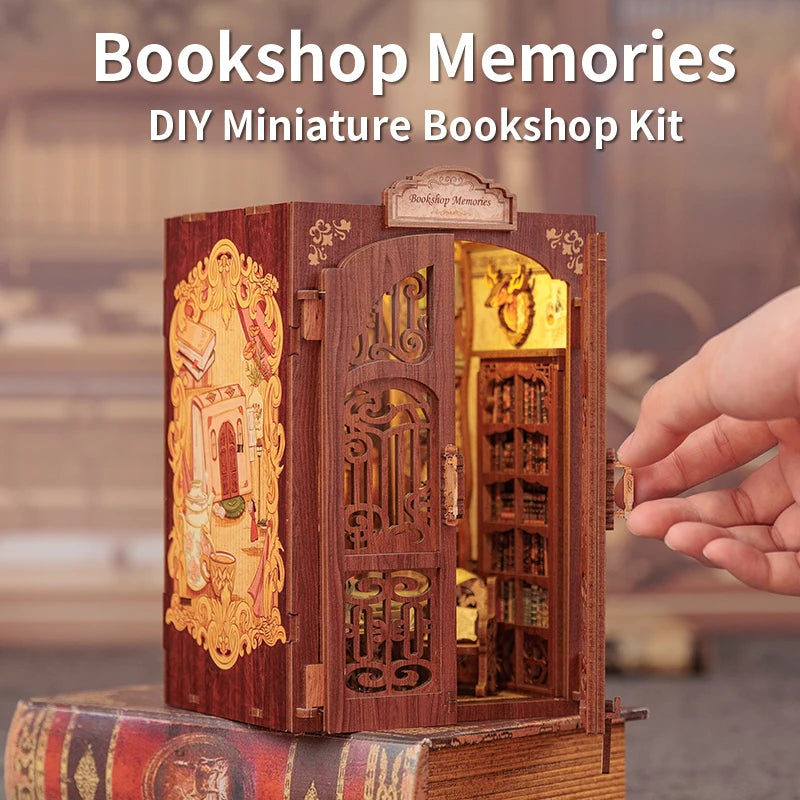 CUTEBEE DIY Book Nook Kit - Miniature Wooden Dollhouse with Lights