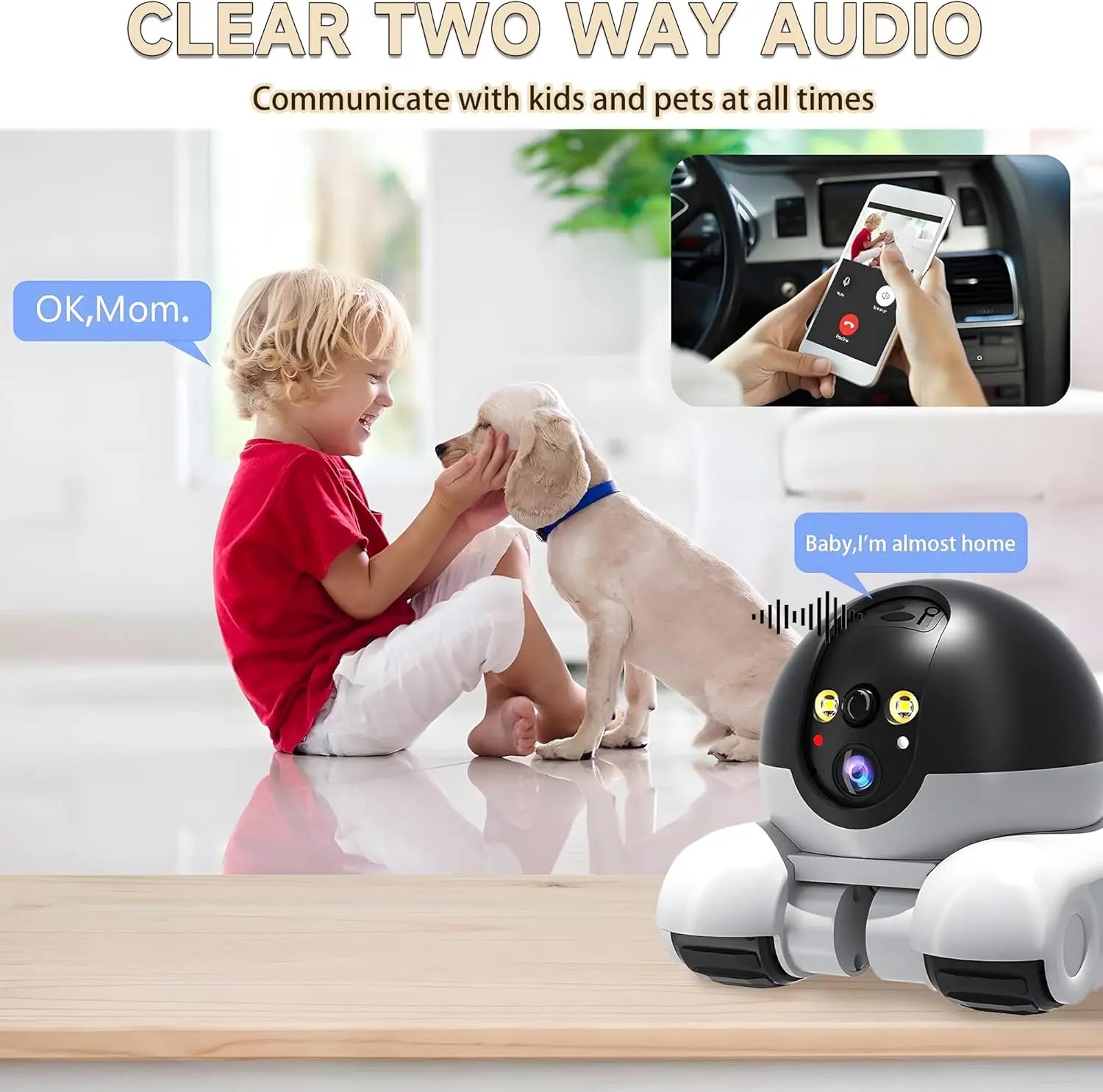 1080P Movable Pet Cam - Smart Home Security & Monitoring for Pets