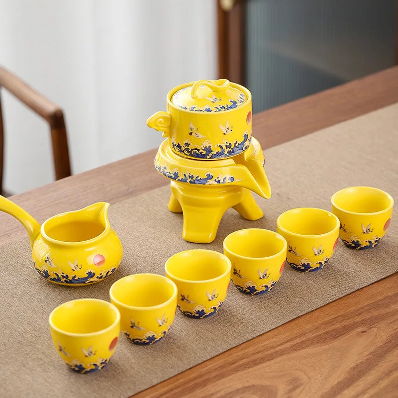 8-Piece Anti-Scald Ceramic Tea Set with Rotating Teapot & Cups