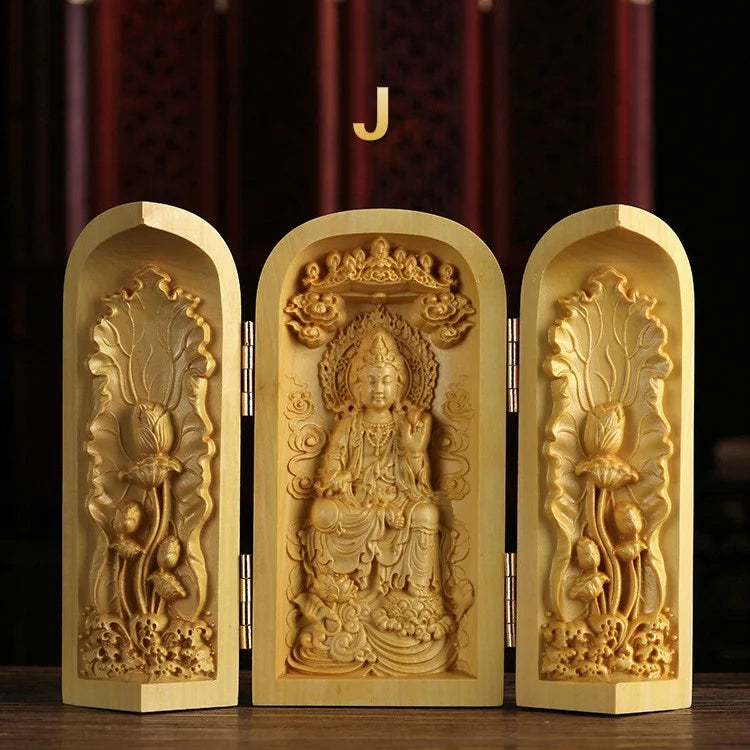 Boxwood Guanyin Buddha Statue - Elegant Wooden Art Decor