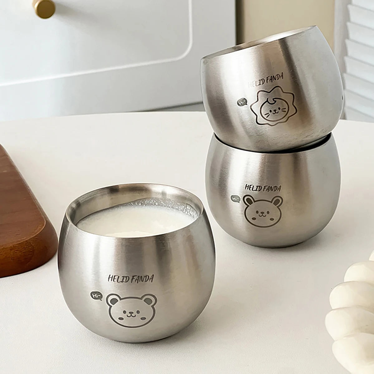 Double-Layer Cute Metal Coffee Cup for Kids - 120ml Stainless Steel