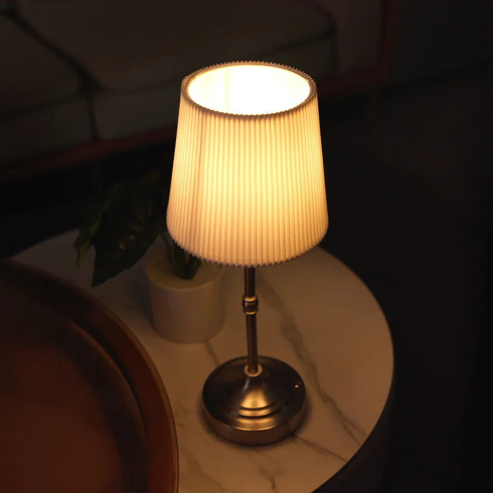 Stylish LED Gold Table Lamp with Fabric Shade for Home & Office