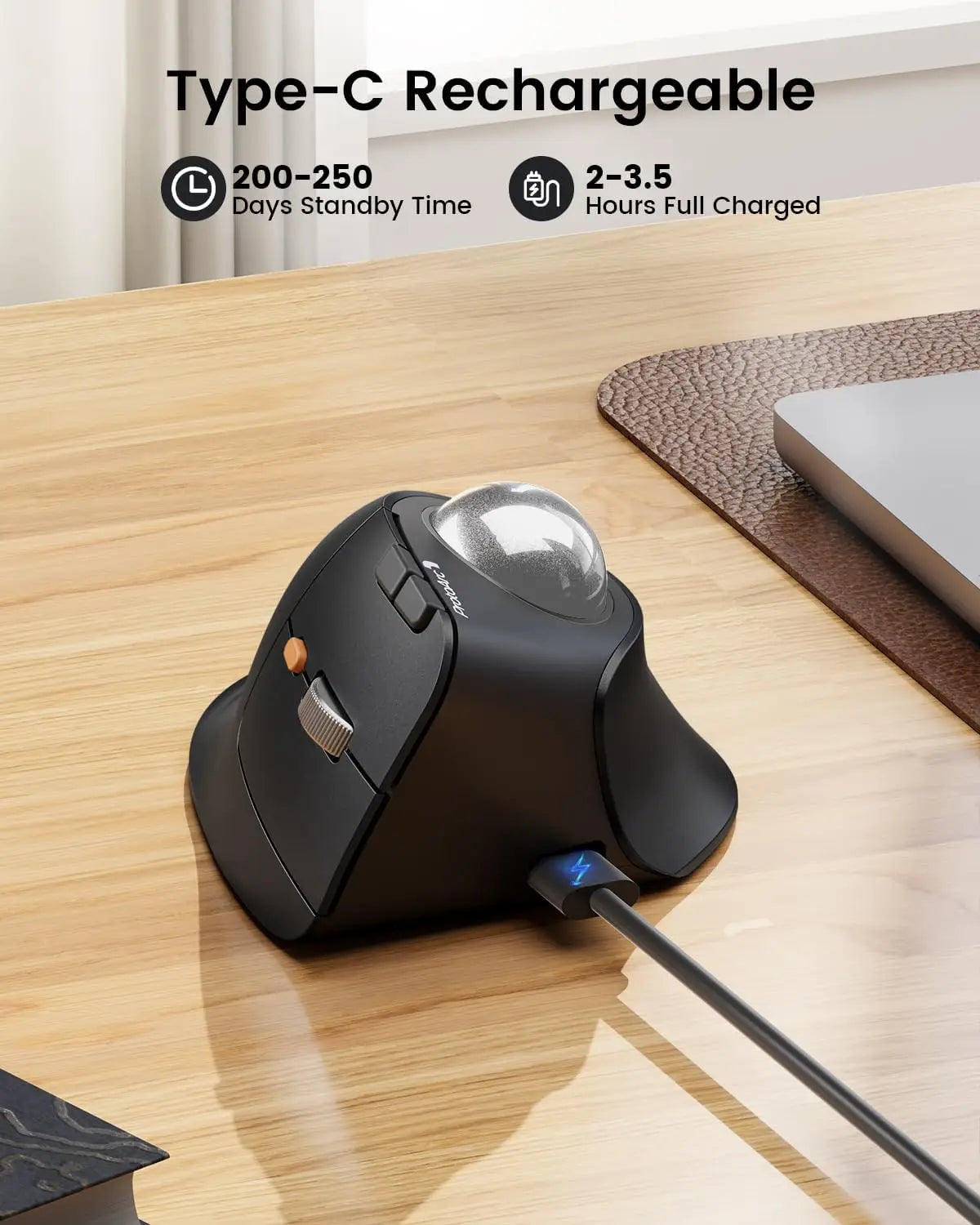 ProtoArc Ergonomic Vertical Trackball Mouse - Wireless & Rechargeable
