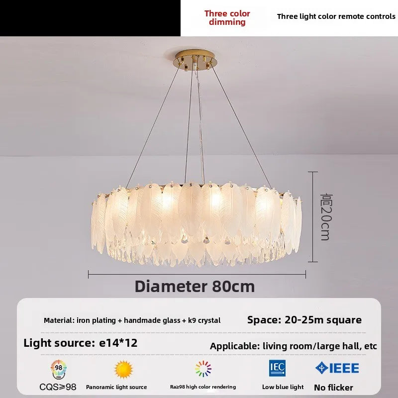 Stylish Modern Feather Glass Crystal Chandelier for Home Decor