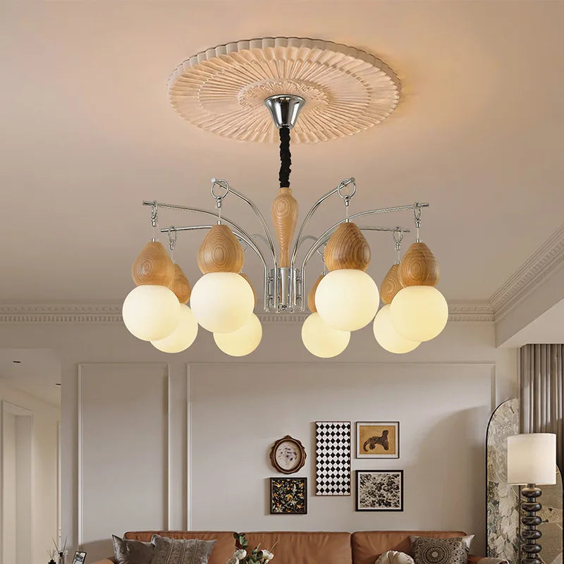 Elegant Walnut Chandelier | Eye Protection Pendant Light for Home