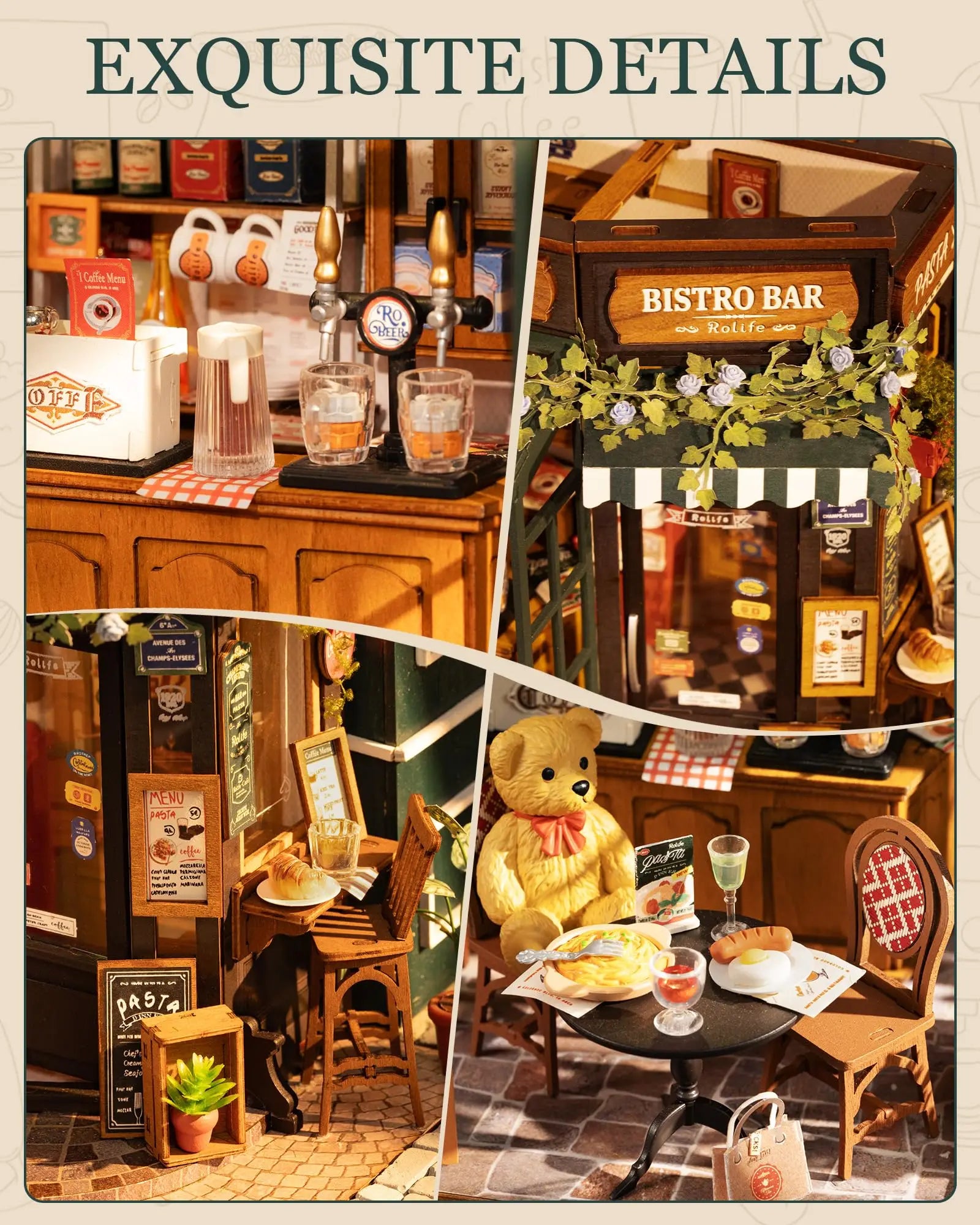 Robotime Tipsy Restaurant Miniature Dollhouse 3D Wooden Puzzle Kit