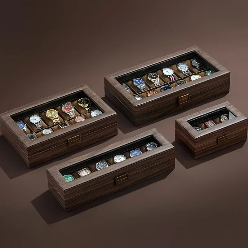 Vintage Wood Grain Watch Storage Box - Organize 6 Watches Elegantly