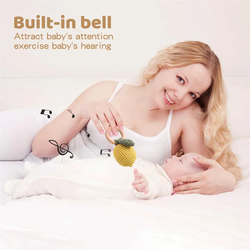 Bopoobo Baby Crochet Rattle Toy - Soft Wooden Teether & Infant Gym