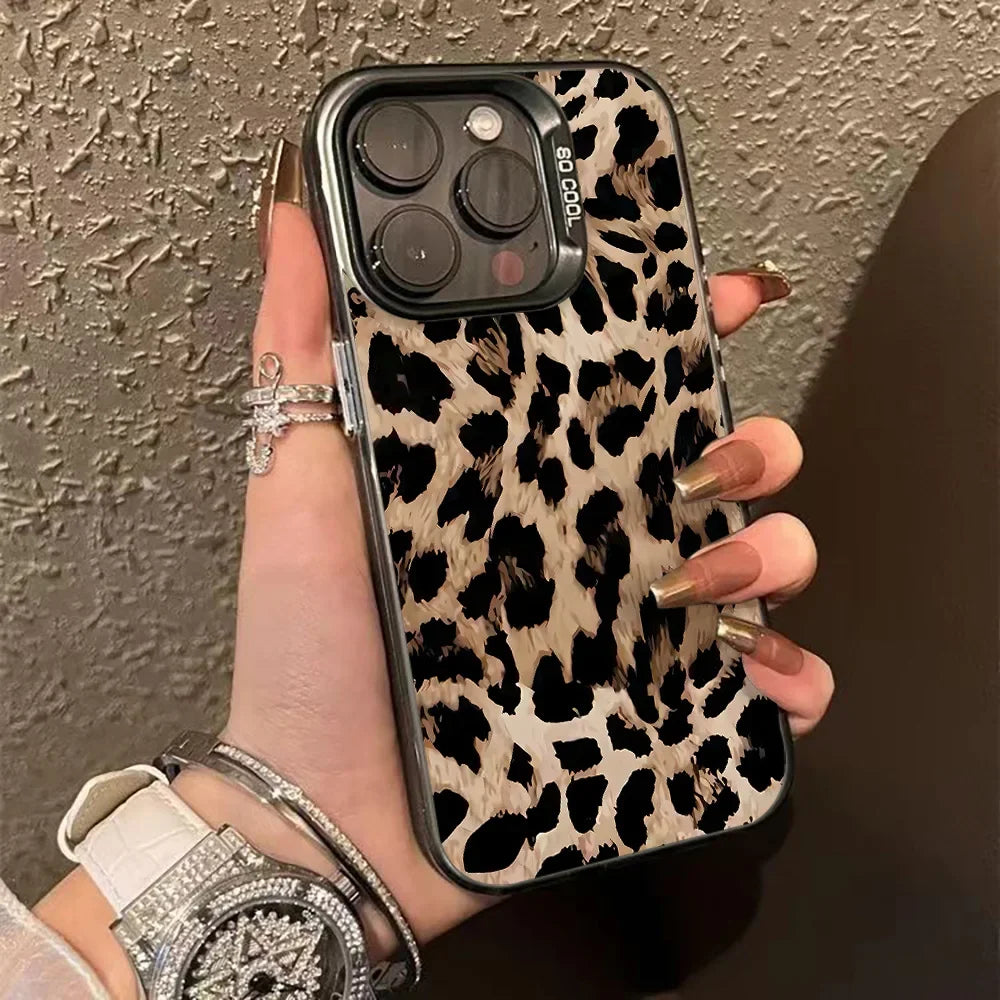 Stylish Leopard Print Shockproof Phone Case for iPhone 16, 15, 14, 13, 12, 11