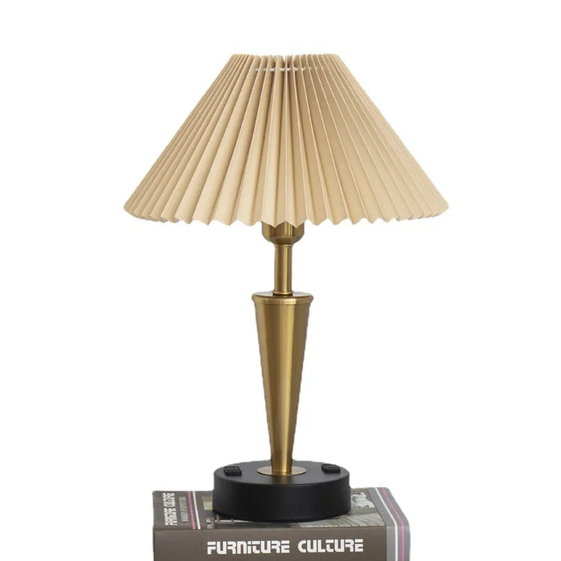 Modern Fabric Shade LED Table Lamp with USB Charging Ports