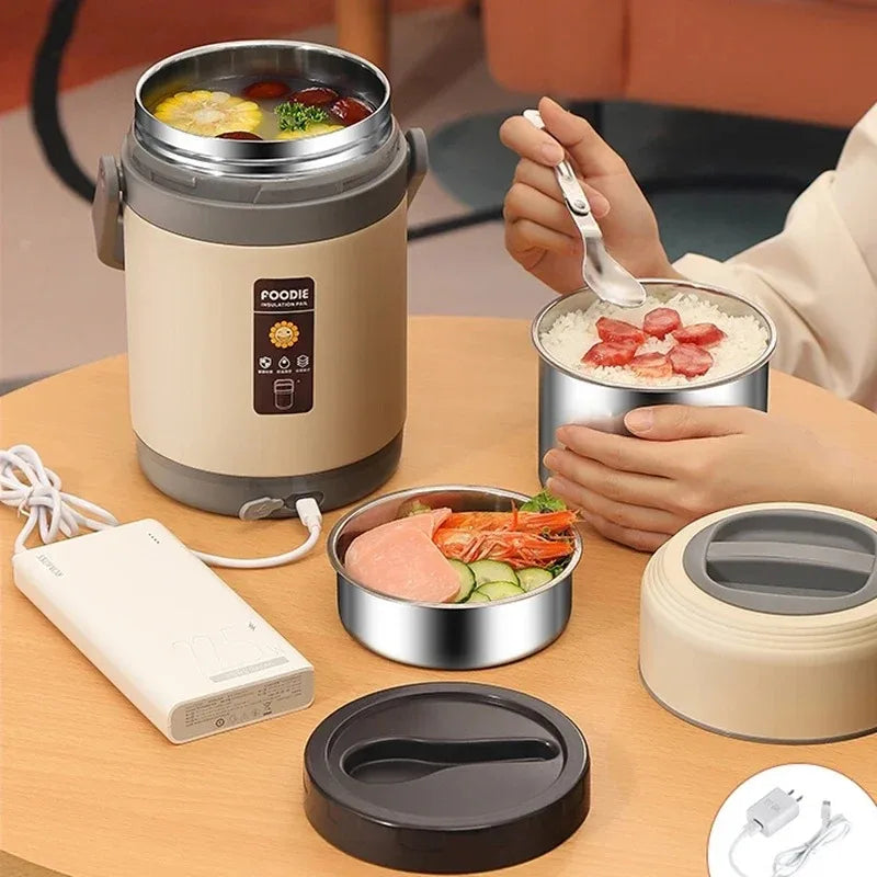 USB Electric Heated Stainless Steel Lunch Box for Work & School