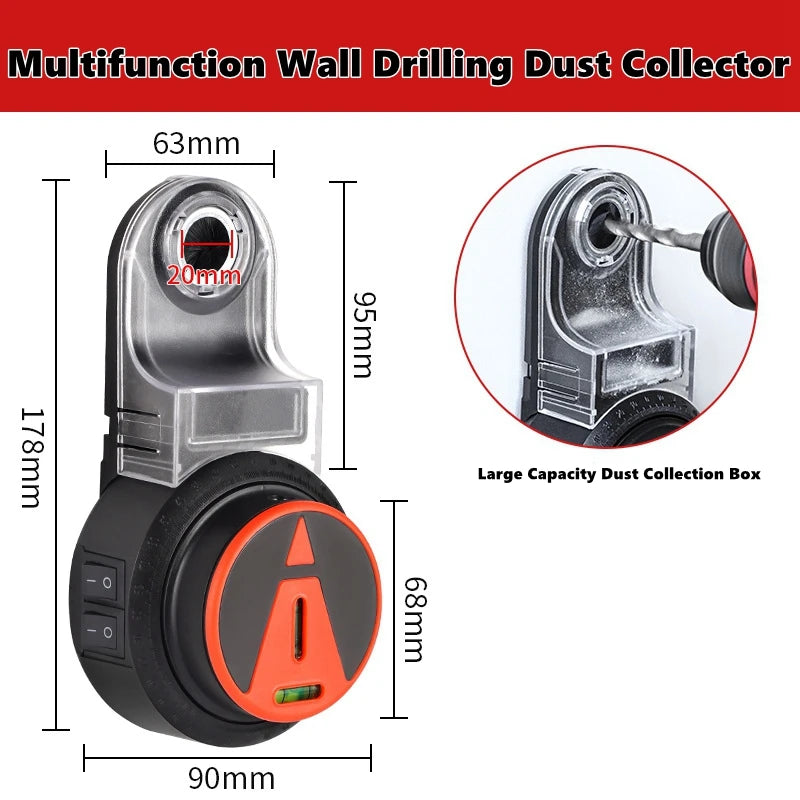 2-in-1 Drill Dust Collector with 360° Laser Level - Home DIY Tool