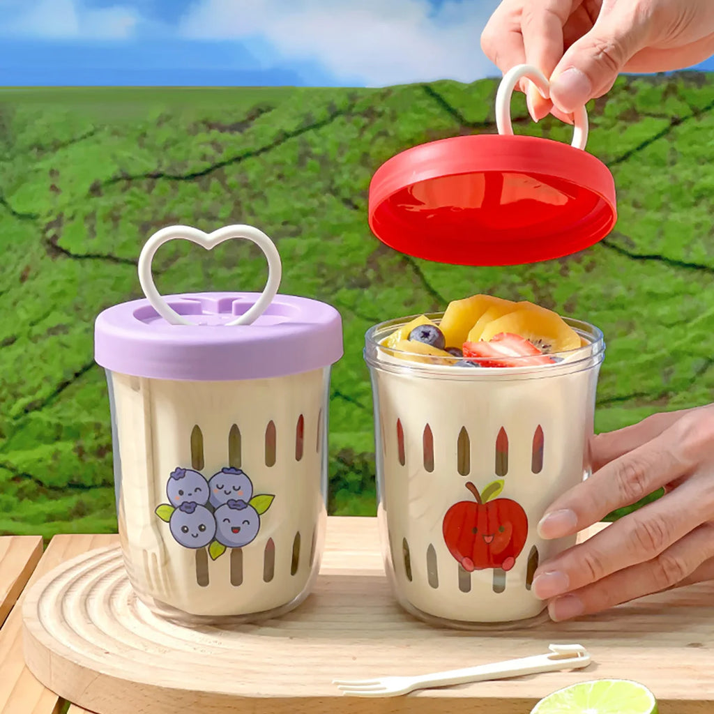 Double-Layer Cartoon Salad Cup - Ideal for Kids & Students