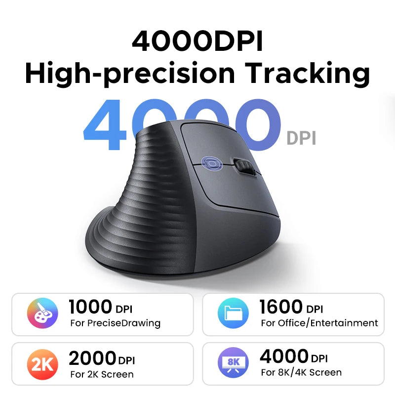 UGREEN Ergonomic Vertical Wireless Mouse - 4000 DPI, Silent Click
