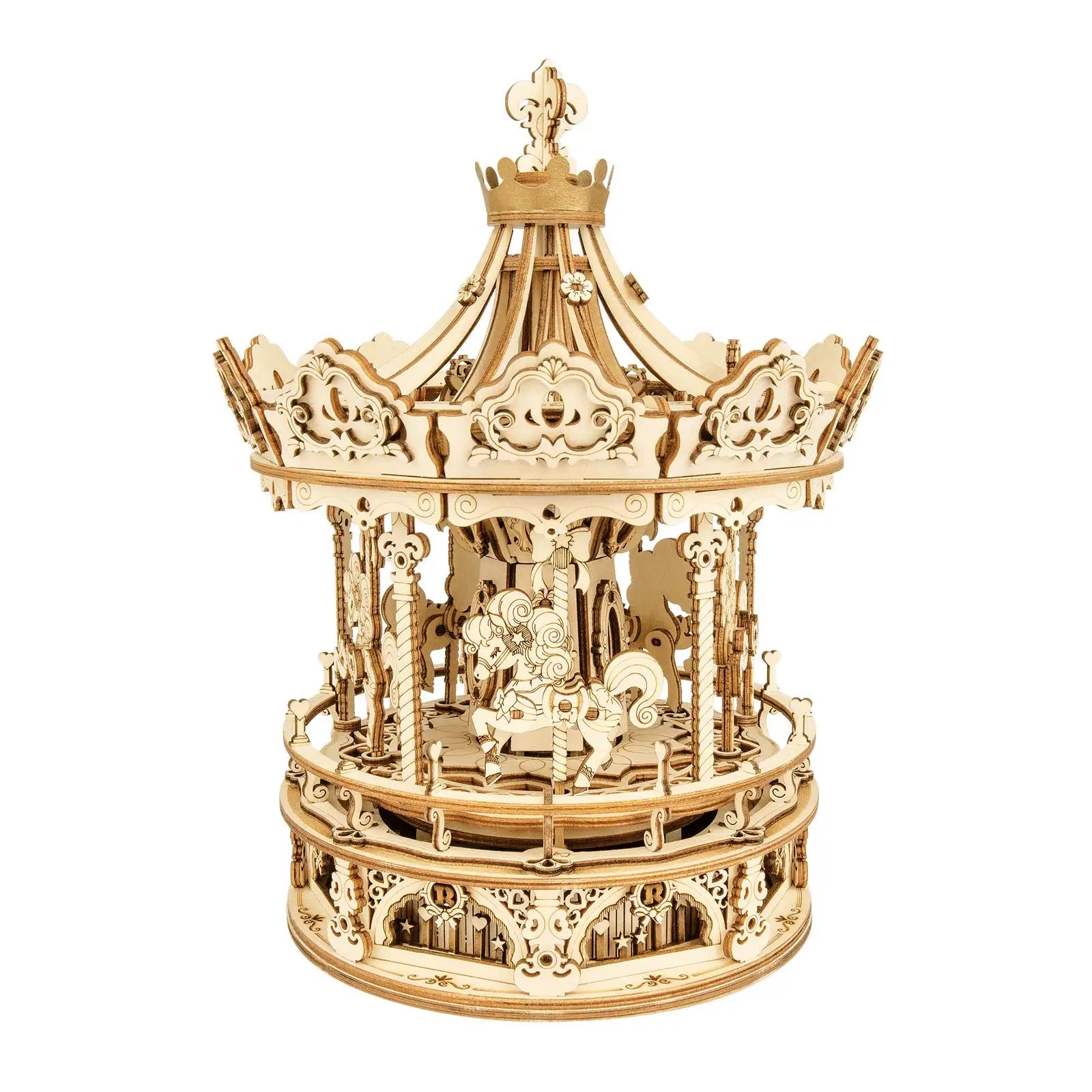 Robotime 3D Wooden Puzzle: DIY Rotatable Carousel Music Box Toy