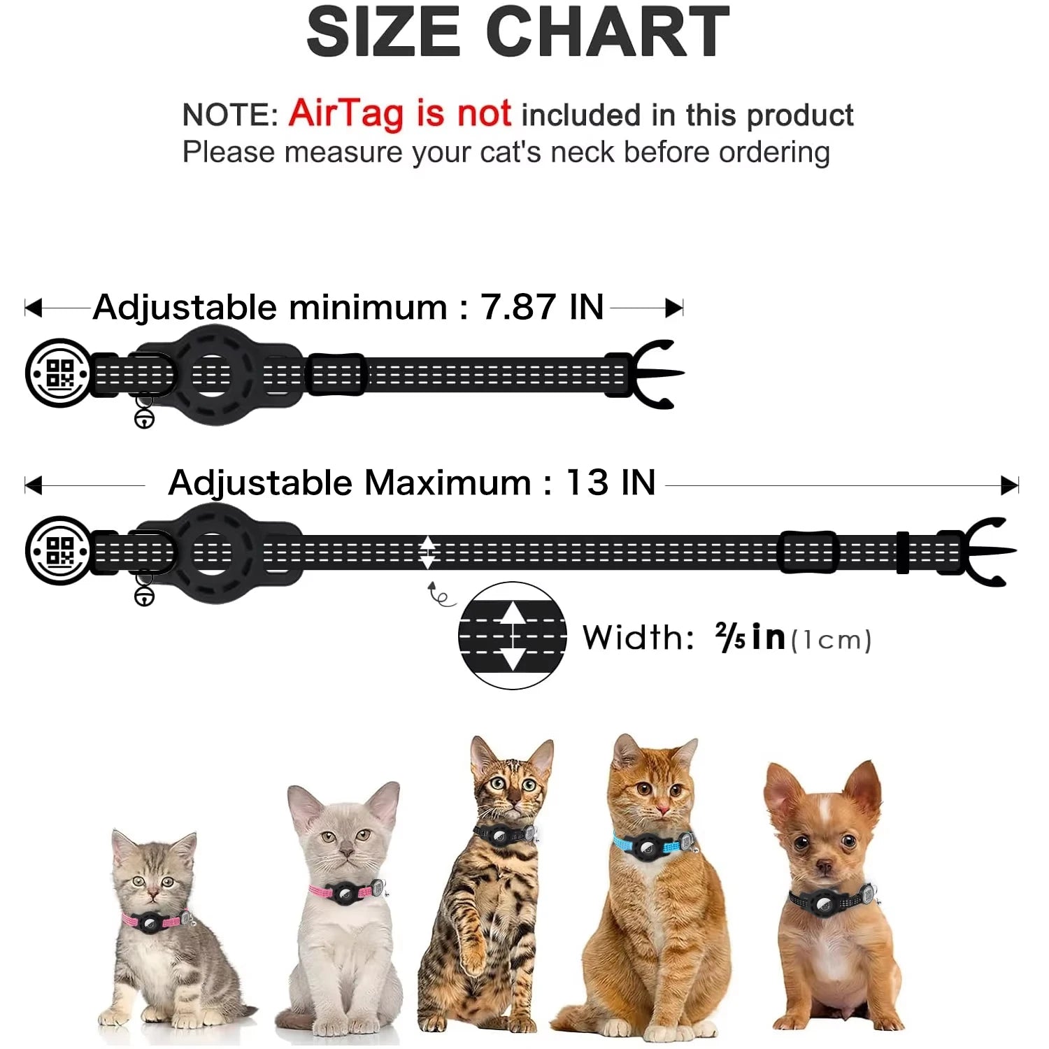 Reflective Cat GPS Collar with QR Code & AirTag Holder - Breakaway Design