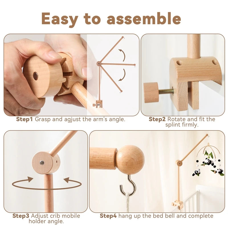 Wooden Baby Mobile Rattle Toy for Newborns - 0-12 Months