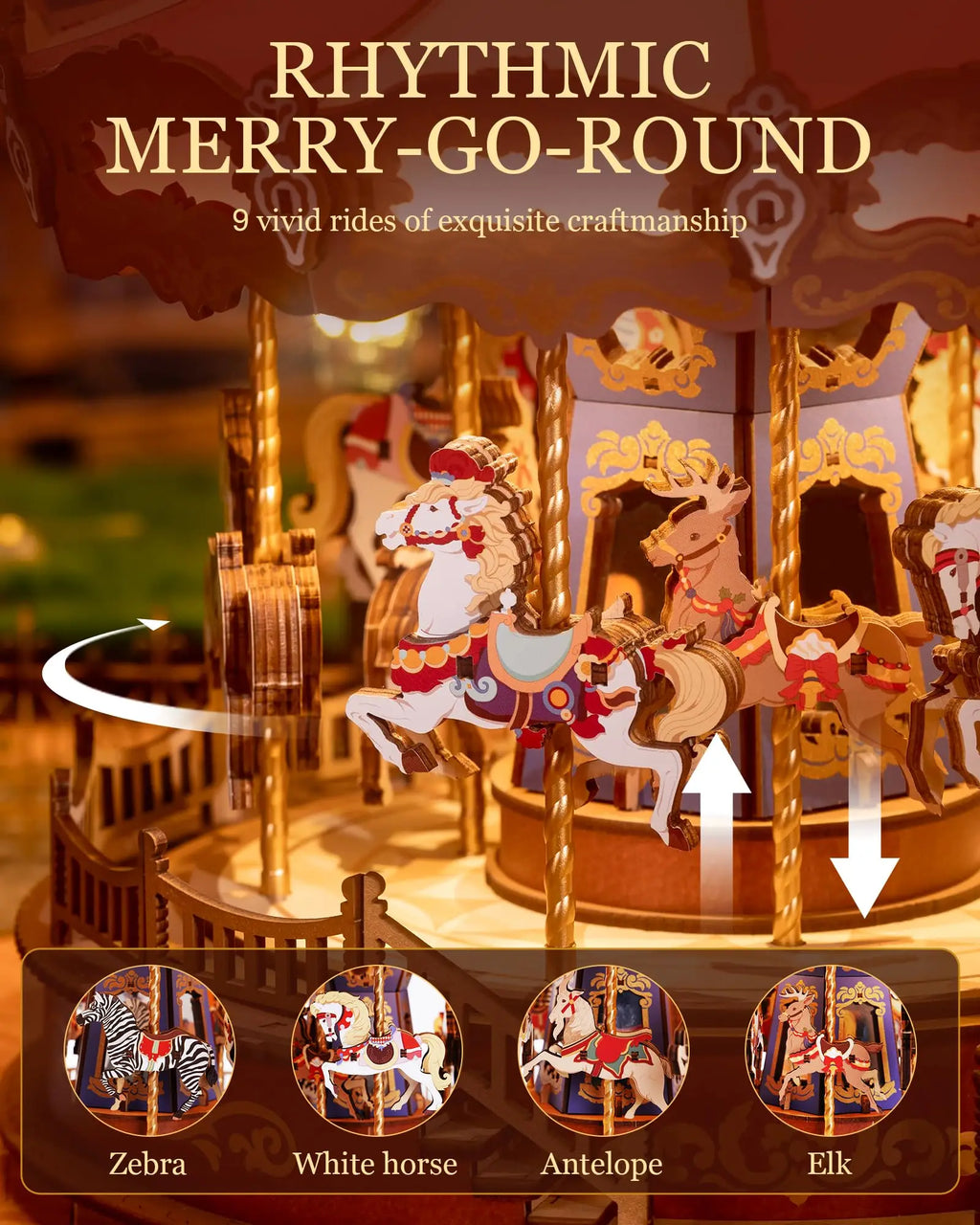Robotime Classic Carousel Music Box - Easy Assemble 3D Wooden Puzzle