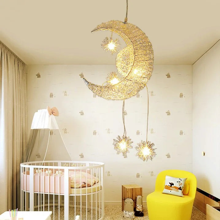 Nordic Star Moon LED Night Light Pendant Lamp for Kids Room