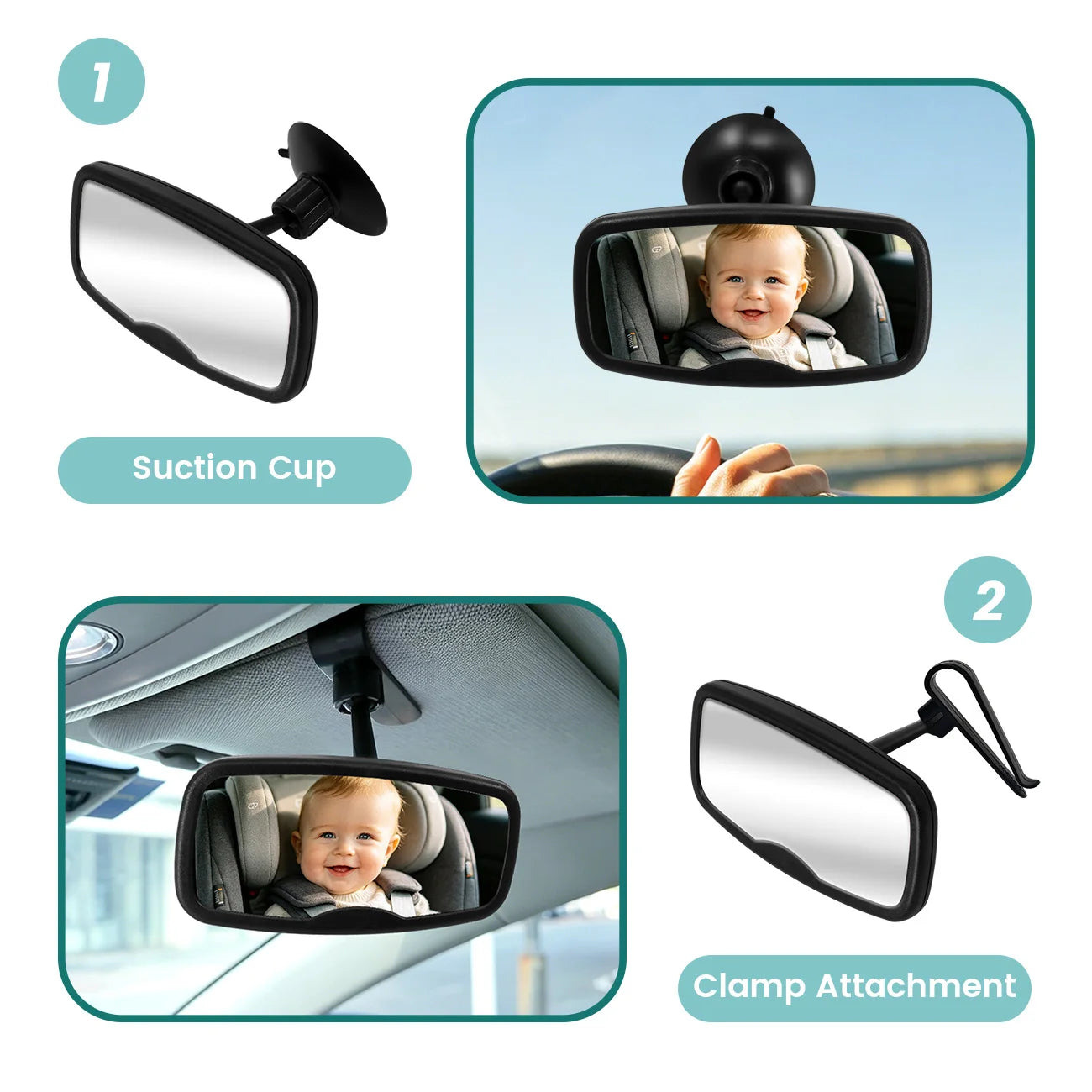 Shatterproof 360° Baby Car Mirror - Adjustable Rear View Observation