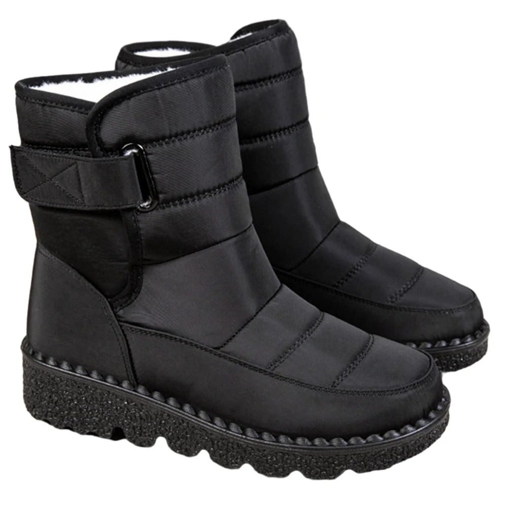 Women's Waterproof Plush Fur Boots - Warm Winter Snow Booties