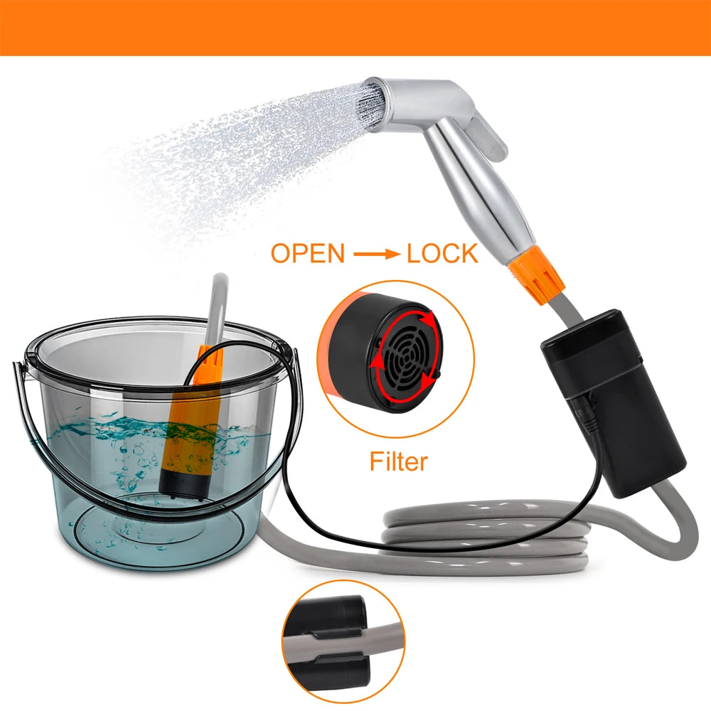 Rechargeable Portable Outdoor Camping Shower Pump - Ideal for Travel & Pet Care