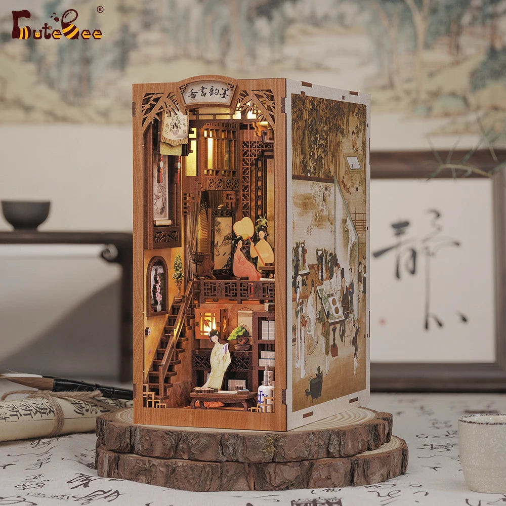 CUTEBEE DIY Book Nook Dollhouse Kit with Light & Dust Cover