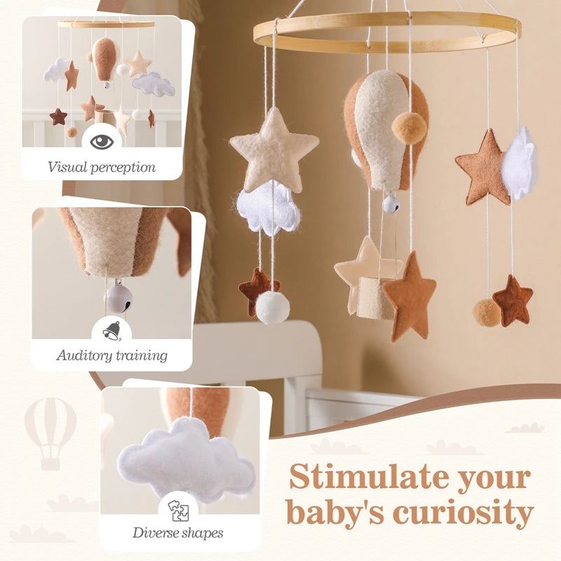 Colorful Wooden Hot Air Balloon Mobile Rattle | Baby Bed Bell Toy