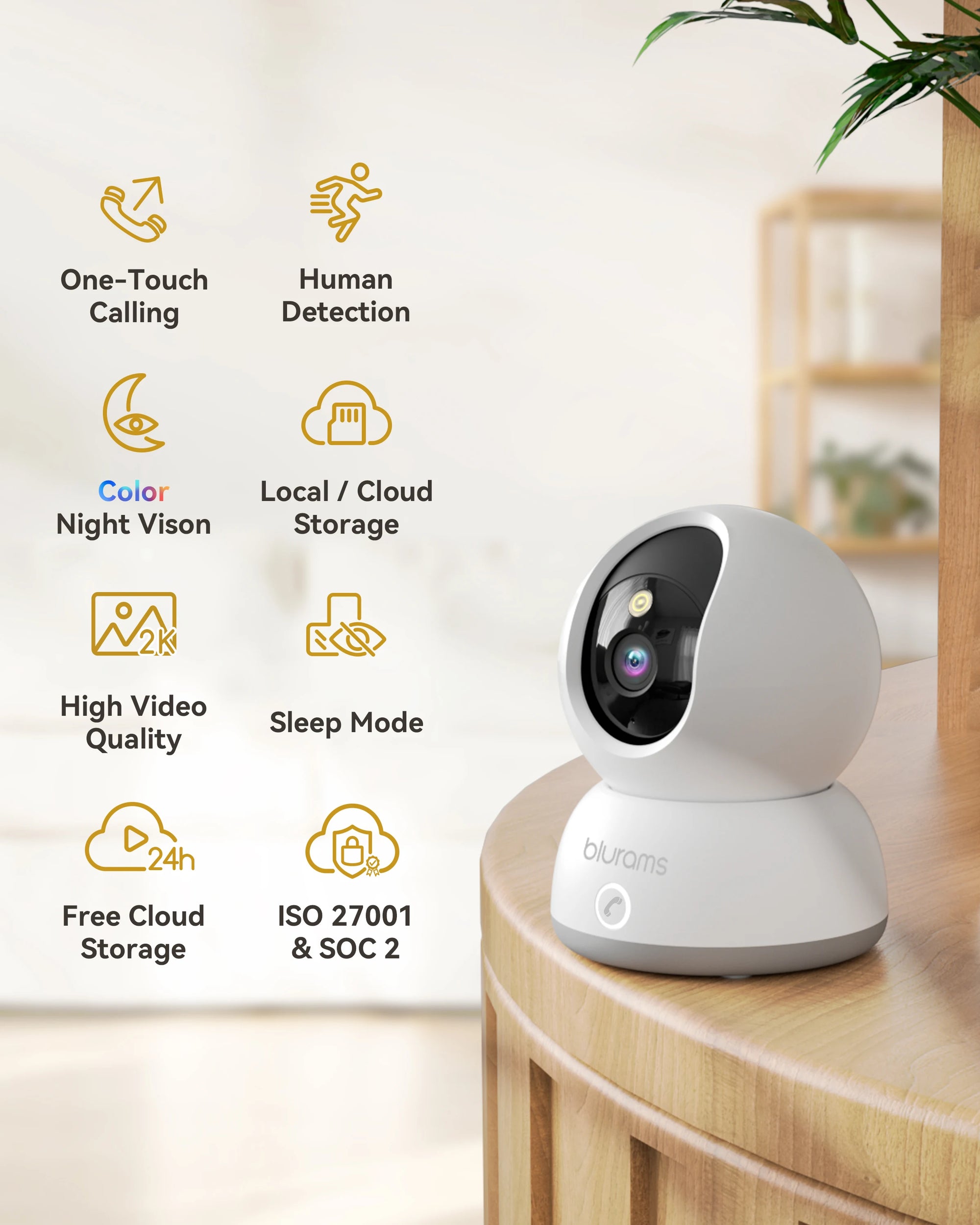 2K Indoor Security Camera with 360° View & Two-Way Audio