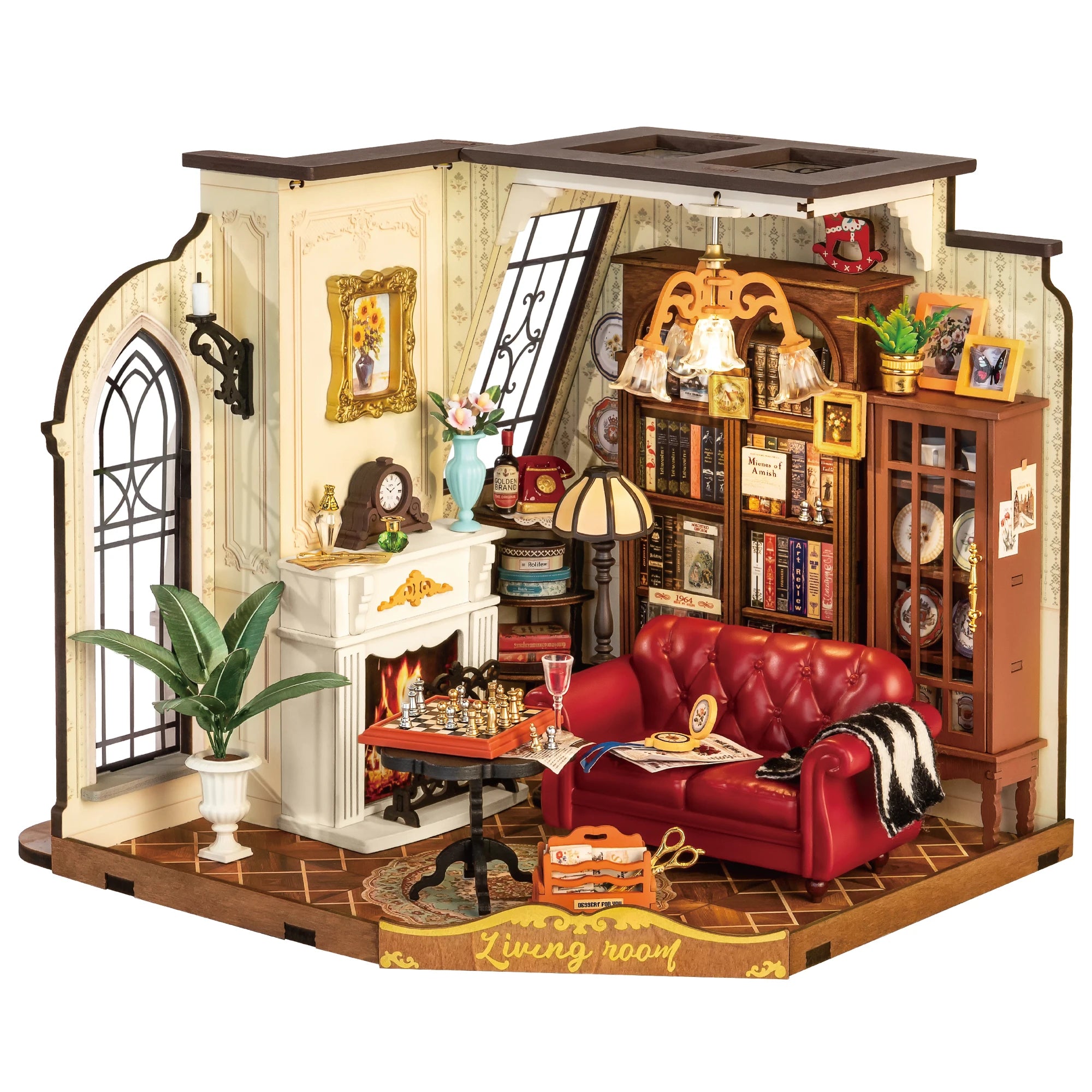 Robotime DIY Catherine's Living Room Dollhouse - Miniature Wooden Kit
