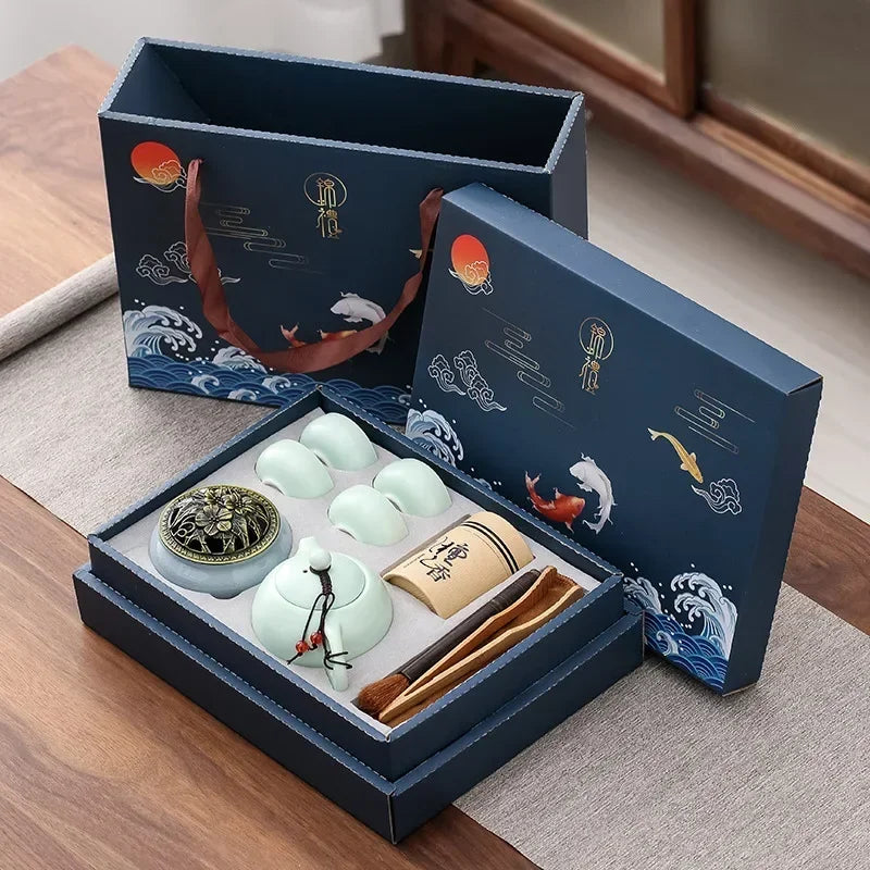 Ceramic Kungfu Tea Set with Incense Burner – Complete Gift Box