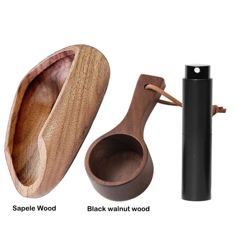 FLYMUYU Wooden Coffee Bean Dosing Cup & Spray Bottle Barista Set