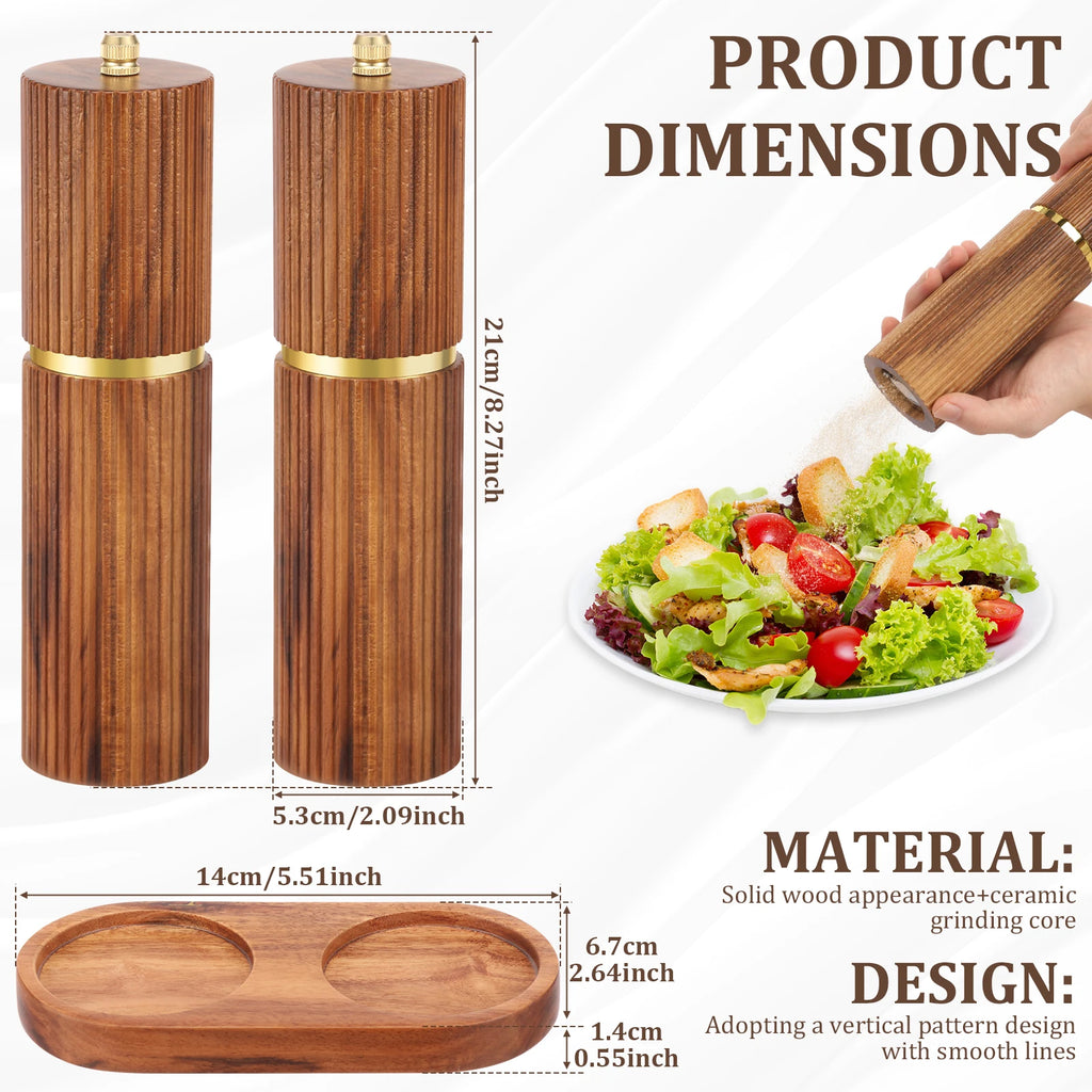 Wooden Salt and Pepper Grinder Set with Adjustable Coarseness