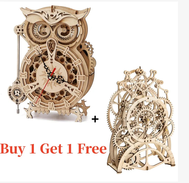 Robotime DIY 3D Owl Clock Kit - Creative Wooden Model for All Ages