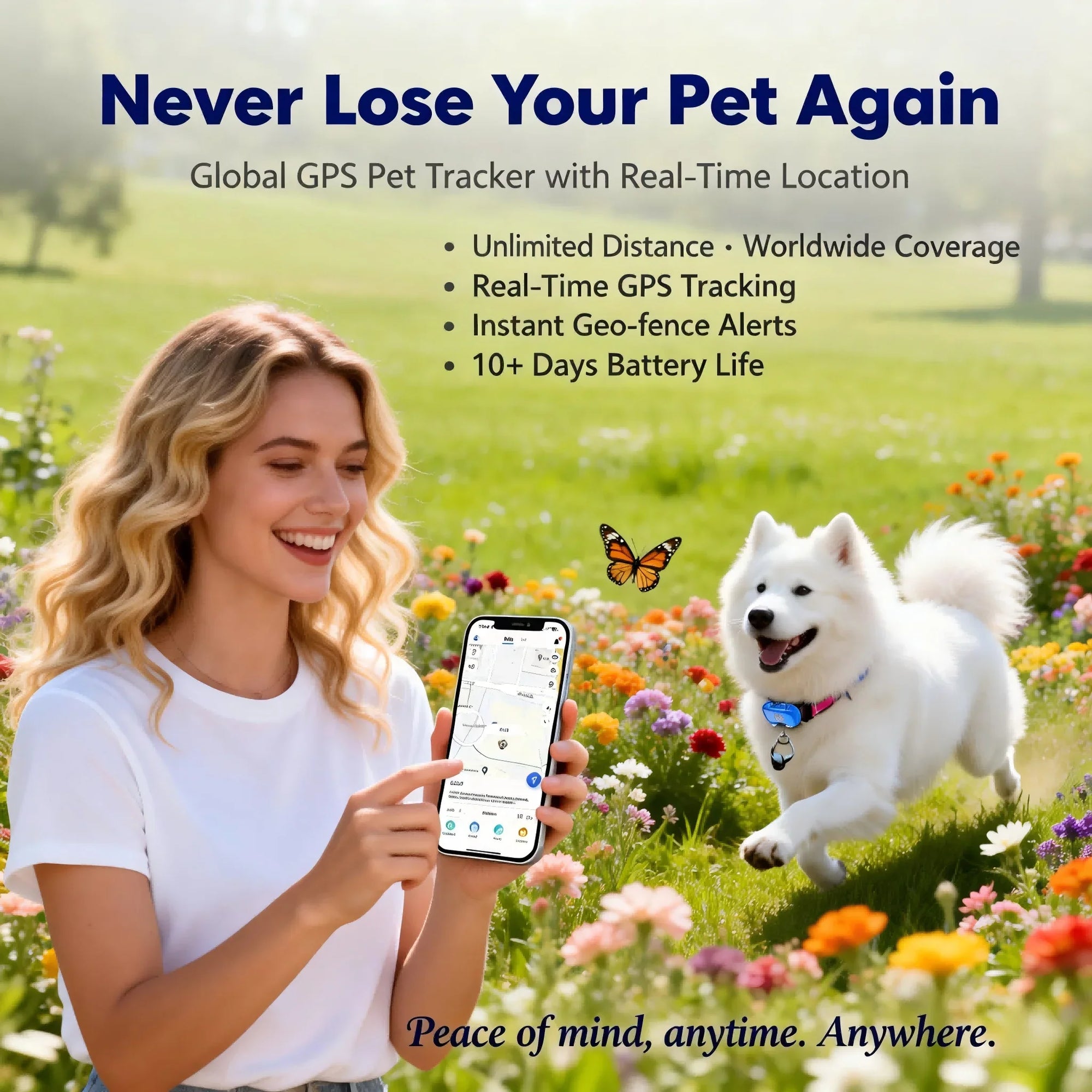 Real-Time GPS Pet Tracker – Unlimited Distance Locator for Pets