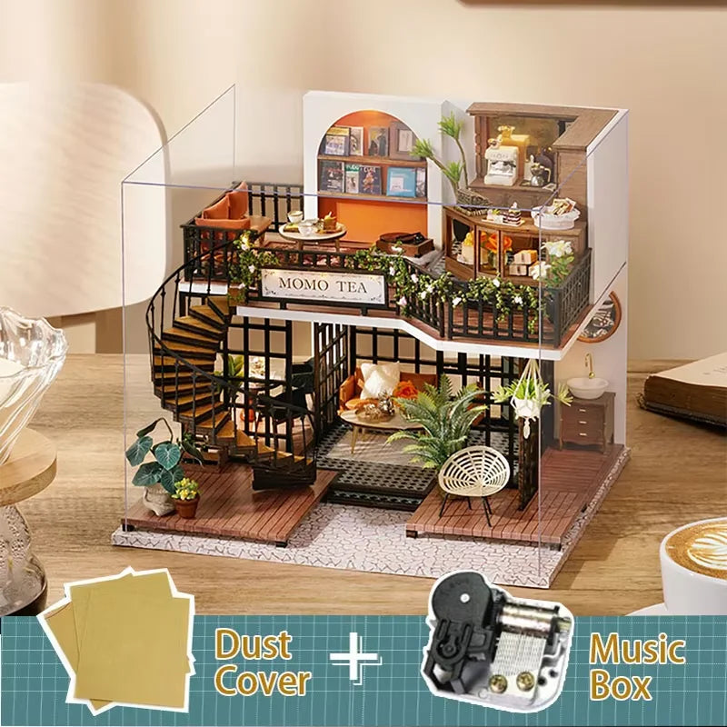 Cutebee DIY Mini Dollhouse Kit with LED Lights - Wooden Greenhouse