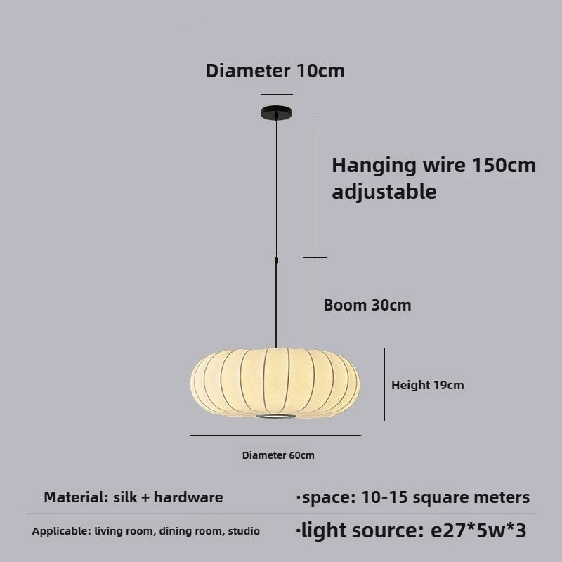Elegant Japanese Wabi-Sabi Silk Pumpkin Pendant Light Fixture