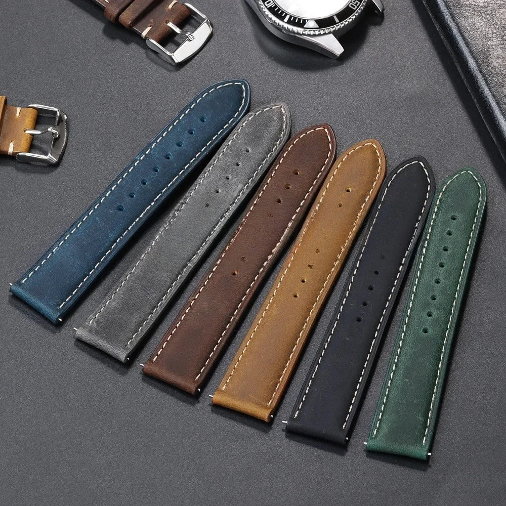 Genuine Leather Watch Band with Butterfly Buckle - 18/20/22mm Options