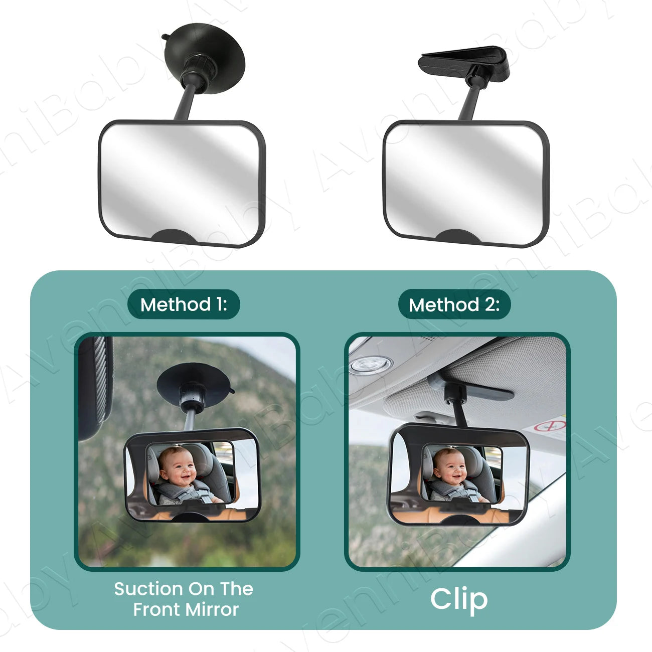 2PC Baby Car Mirror Set - 360° Rotatable Shatterproof View