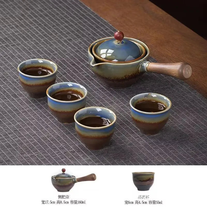 Portable 4-Piece Gongfu Tea Set with Rotating Teapot - Perfect Travel Gift